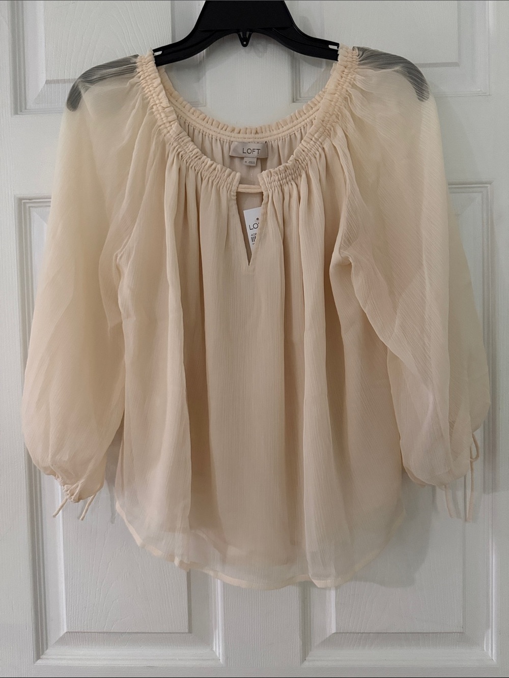 LOFT Cream Sheer Peasant Blouse